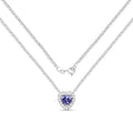 Heart Shaped Natural Tanzanite Surrounded by White Topaz Pendant Necklace In Sterling Silver 925, 0.55 Ctw