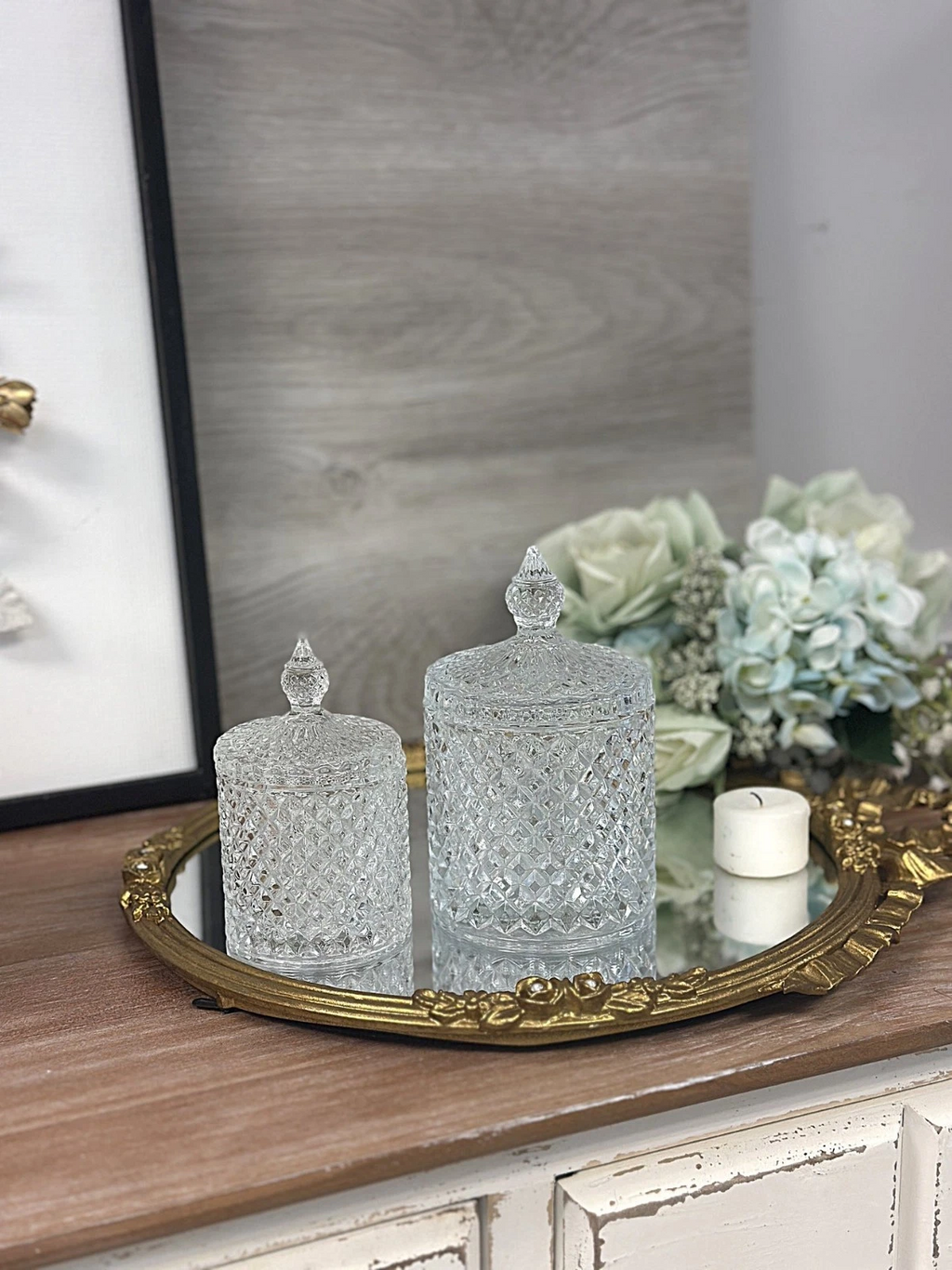Diamond-Cut Glass Apothecary Jar – Decorative Lidded Storage (Multiple Sizes)