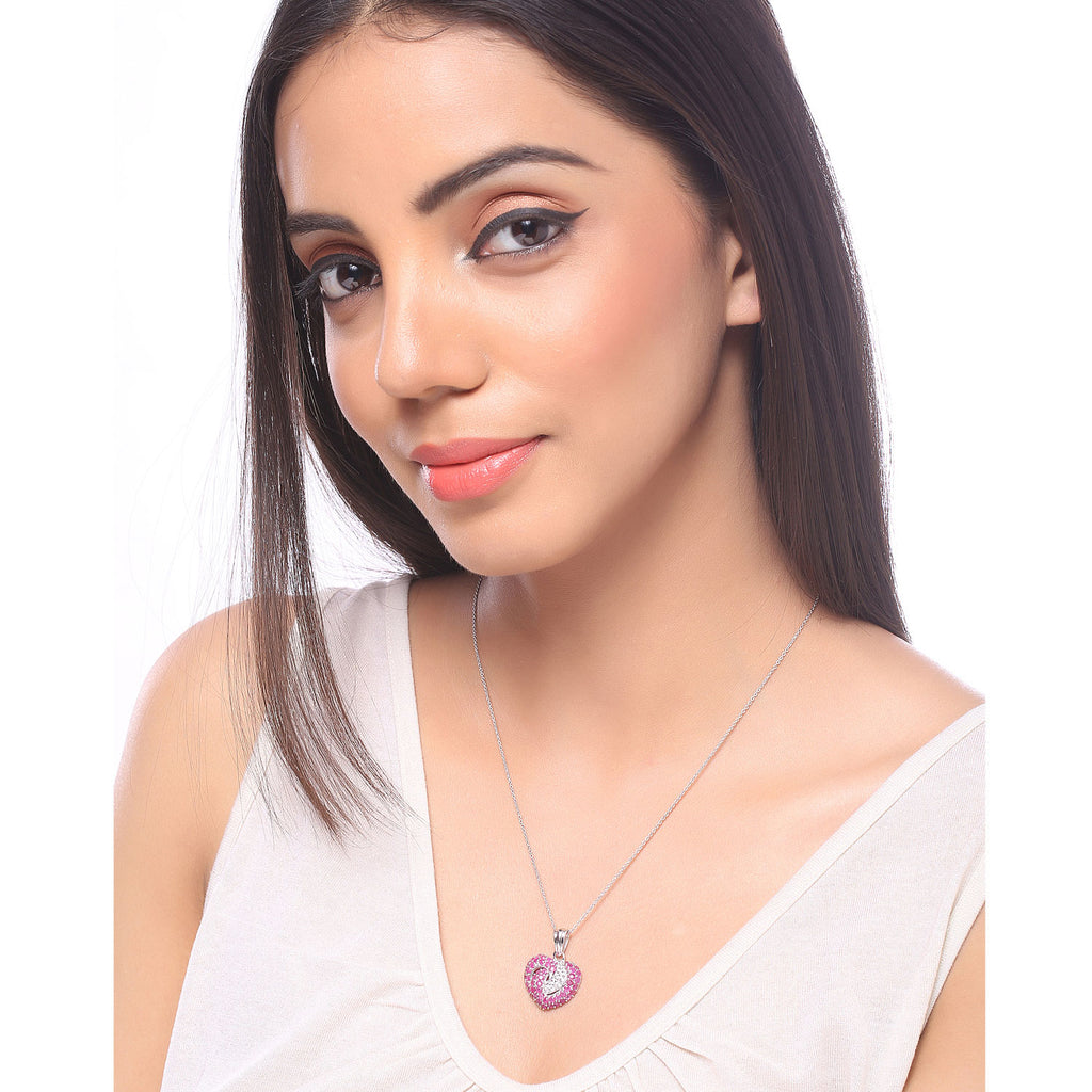 Heart Shaped Stunner Ruby And White Sapphire 925 Sterling Silver Pendant 2 65 Carat Genuine