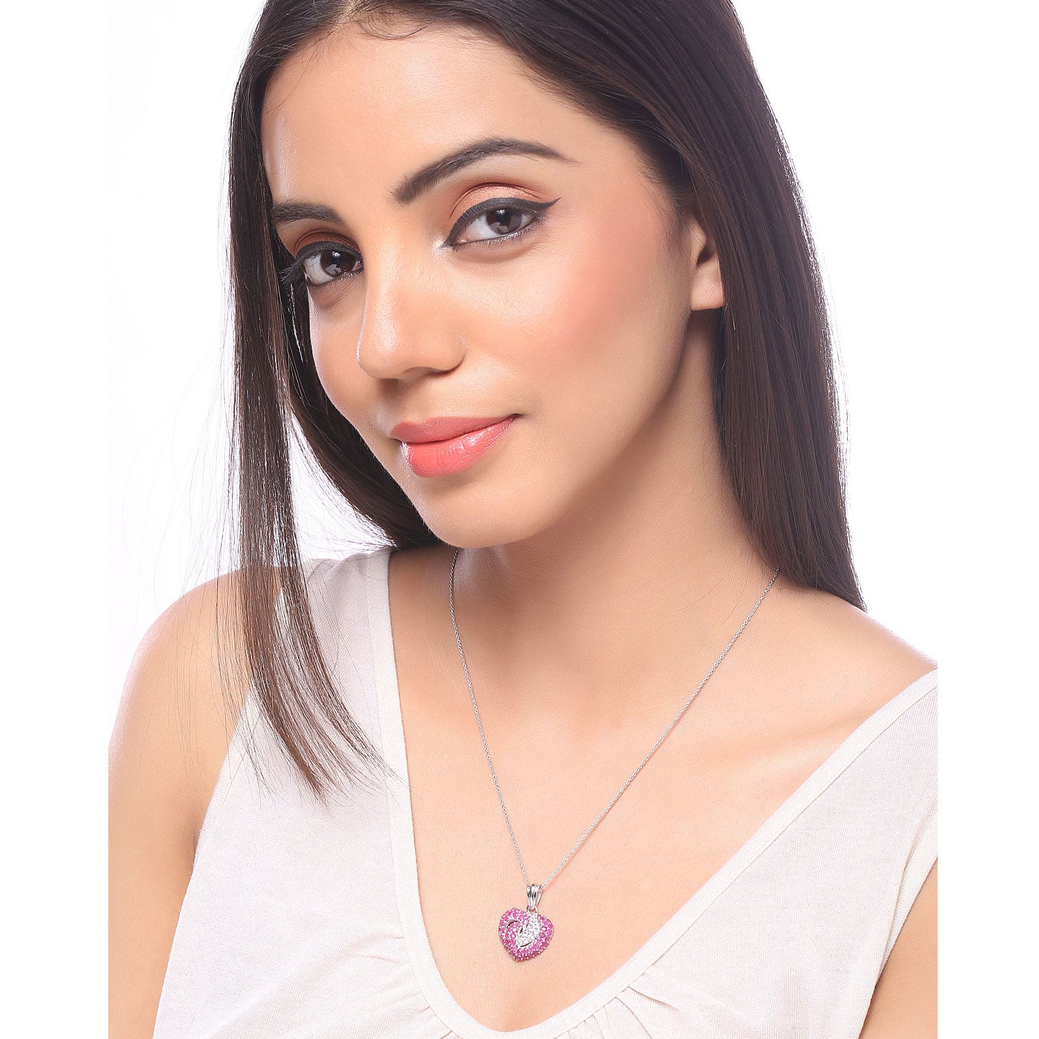 Heart Shaped Stunner Ruby And White Sapphire 925 Sterling Silver Pendant 2 65 Carat Genuine