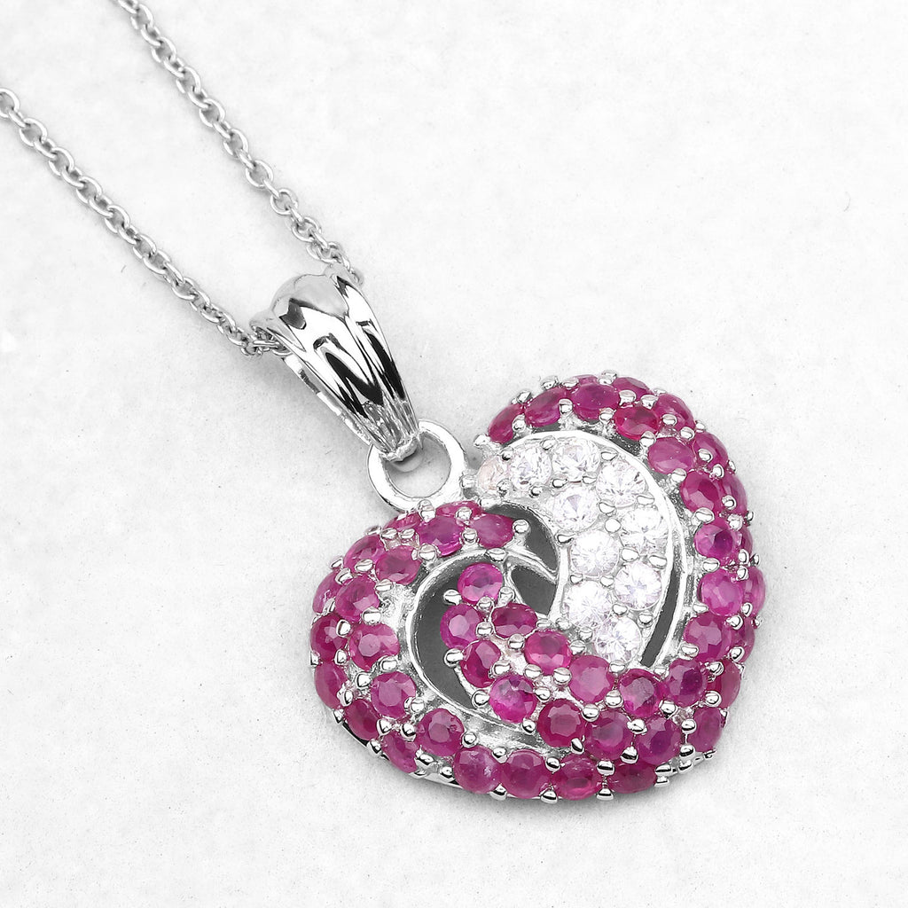 Heart Shaped Stunner Ruby And White Sapphire 925 Sterling Silver Pendant 2 65 Carat Genuine
