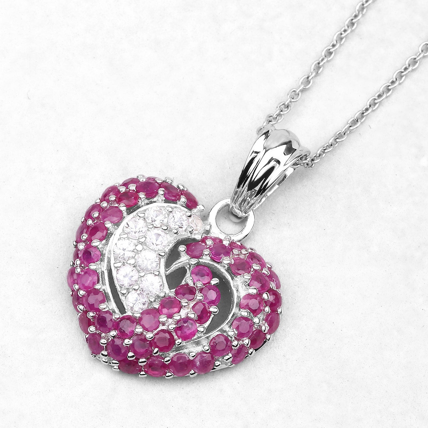 Heart Shaped Stunner Ruby And White Sapphire 925 Sterling Silver Pendant 2 65 Carat Genuine