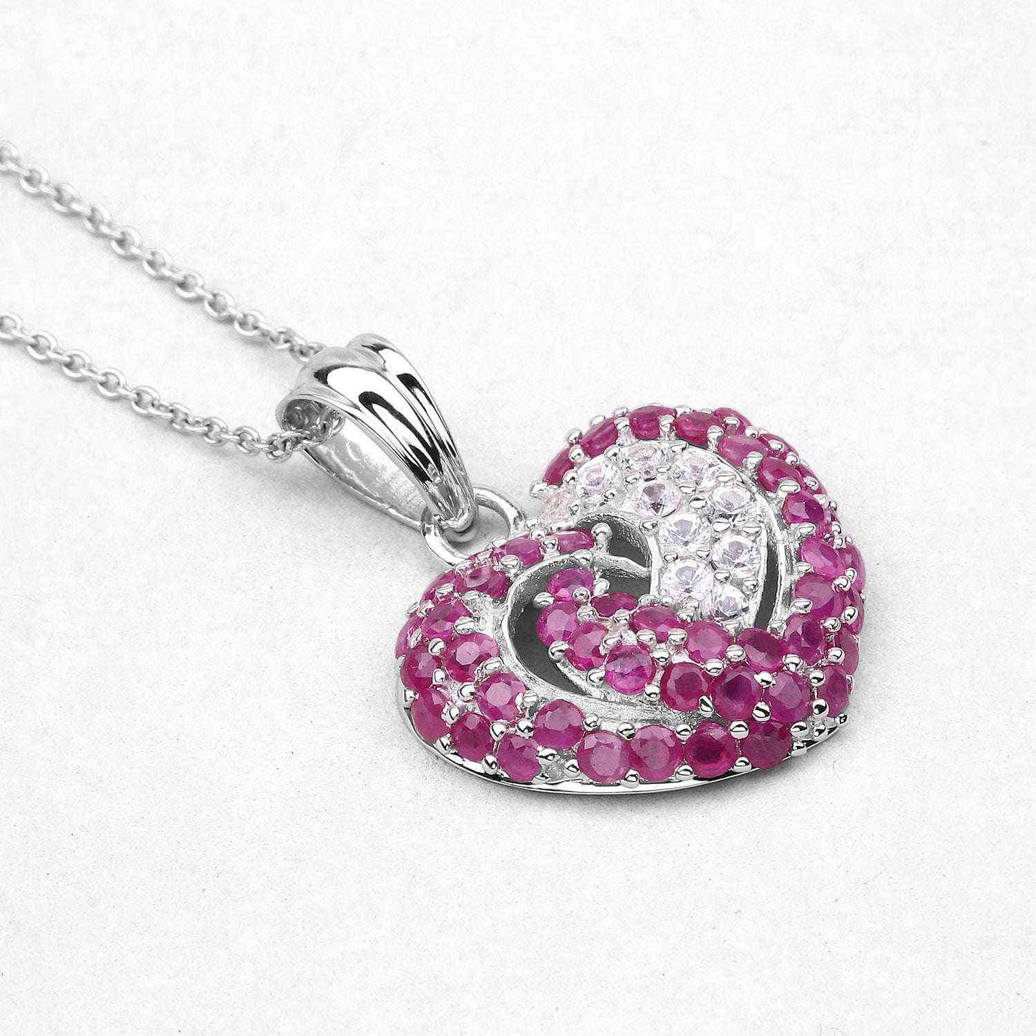Heart Shaped Stunner Ruby And White Sapphire 925 Sterling Silver Pendant 2 65 Carat Genuine