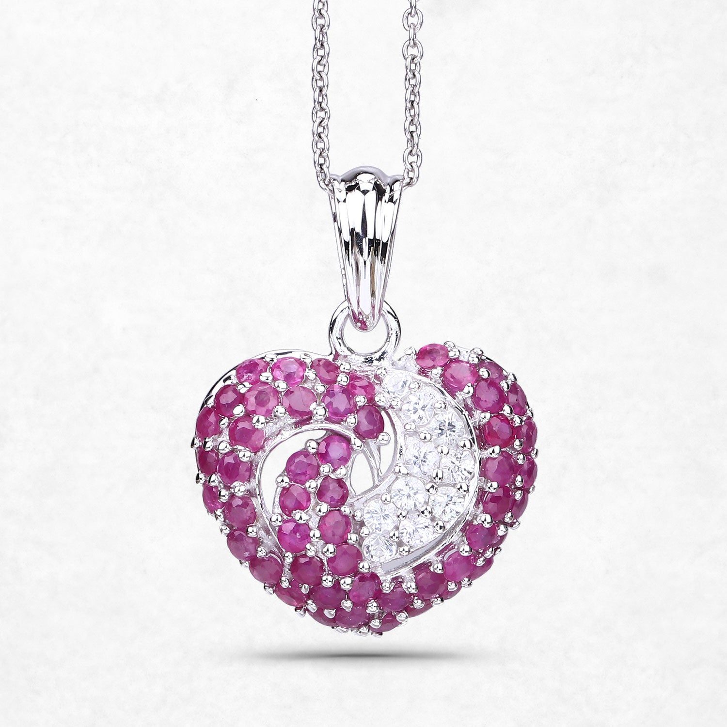 Heart Shaped Stunner Ruby And White Sapphire 925 Sterling Silver Pendant 2 65 Carat Genuine