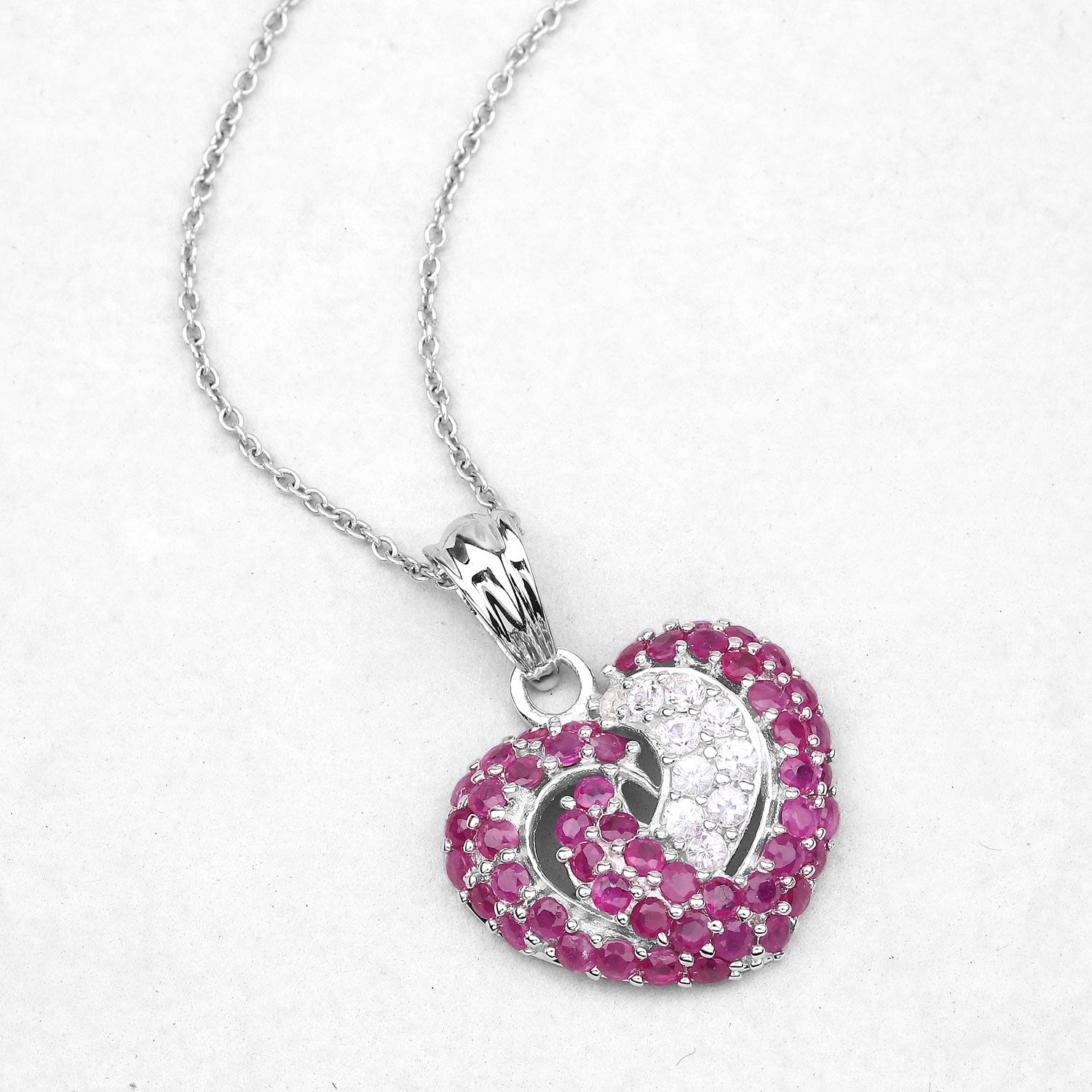 Heart Shaped Stunner Ruby And White Sapphire 925 Sterling Silver Pendant 2 65 Carat Genuine