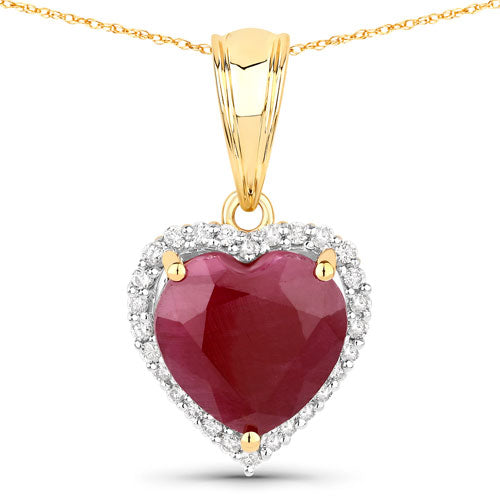 2 08 Carat Genuine Ruby And White Diamond 14K Yellow Gold Pendant