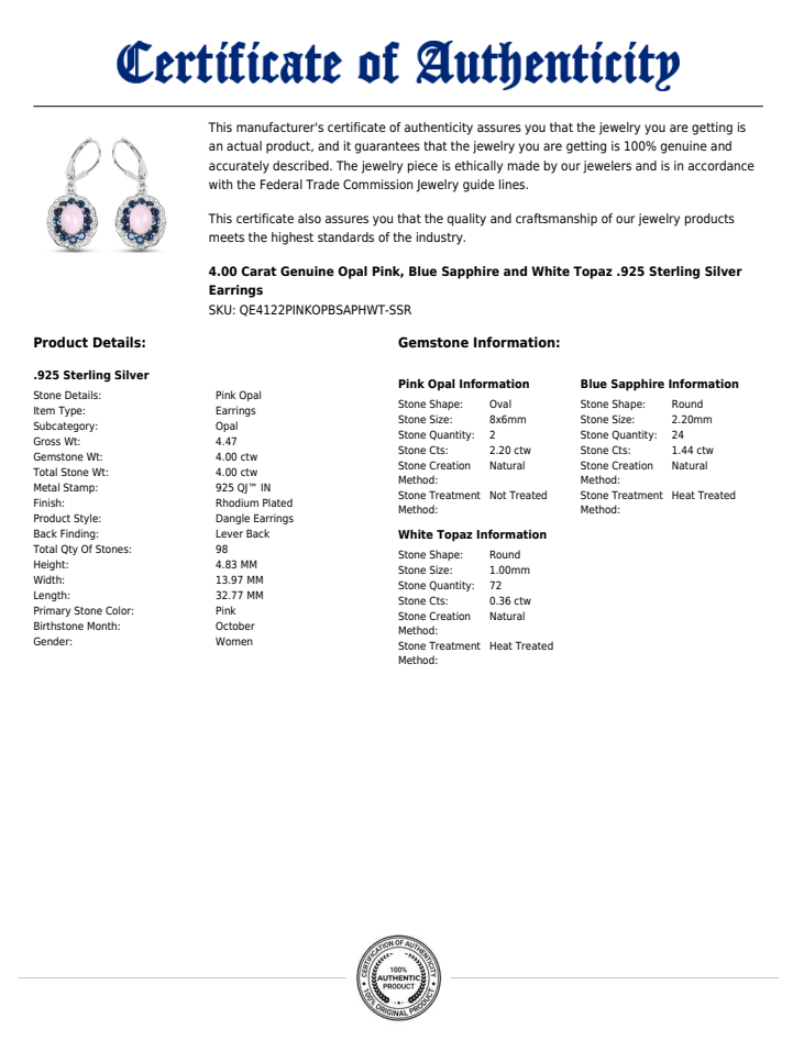 Blush & Midnight Drop Earrings – Pink Opal, Blue Sapphire & Sterling Silver
