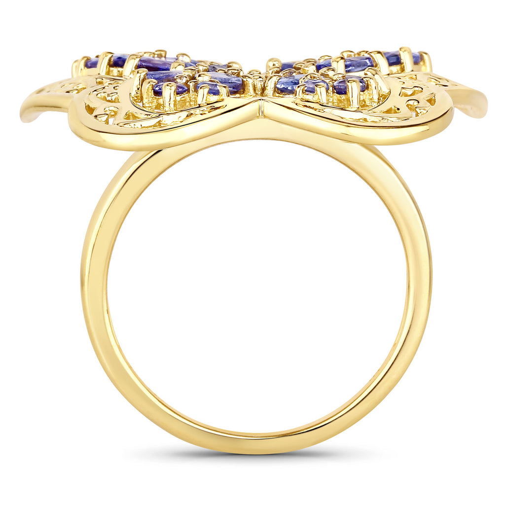 Tanzanite Butterfly Ring 925 Sterling Silver, Gold Plated, All Natural Gemstones
