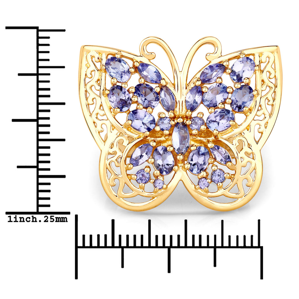 Tanzanite Butterfly Ring 925 Sterling Silver, Gold Plated, All Natural Gemstones