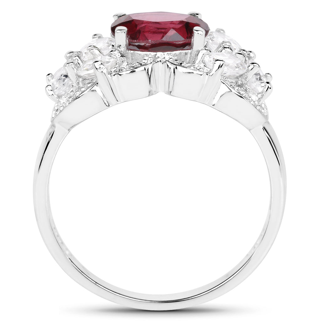 3.16 Carat Rhodolite Garnet & White Zircon Ring – Sterling Silver 925 Cocktail Ring