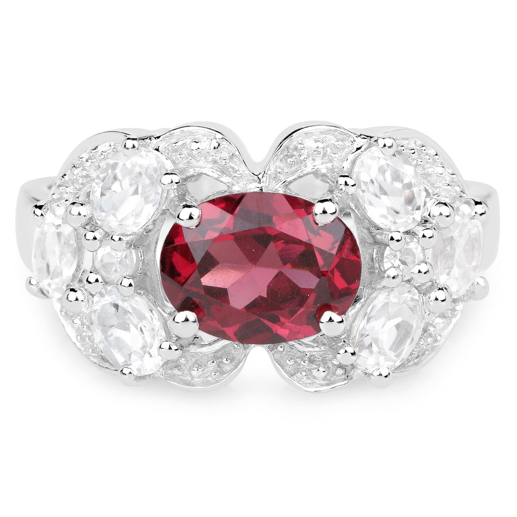 3.16 Carat Rhodolite Garnet & White Zircon Ring – Sterling Silver 925 Cocktail Ring