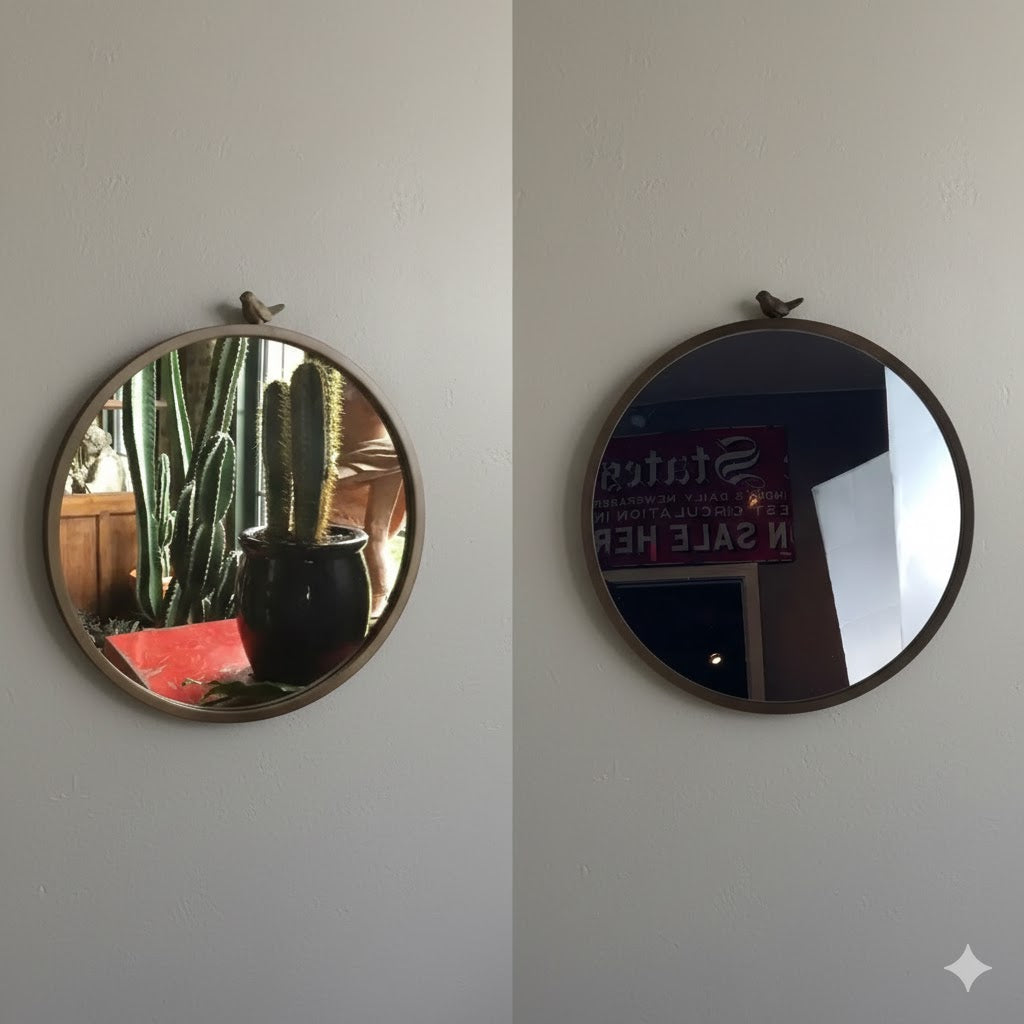 Vintage-Style Round Cast Iron Bird Mirror – Gold Accent Wall Décor