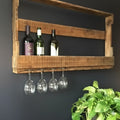 Weathered Wood Style Wine Rack, Bottle & Glass Holder, New